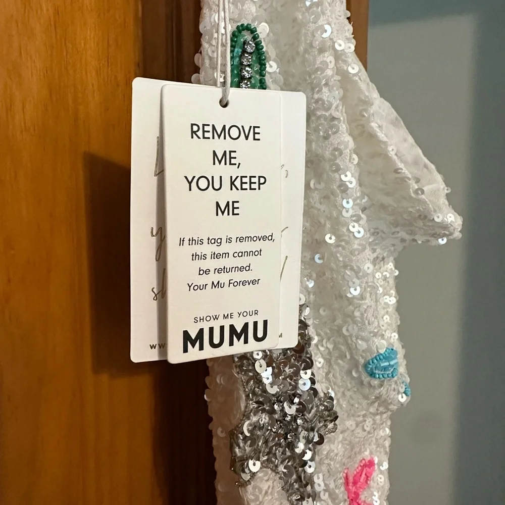 NWT Show Me Your MuMu White Sequin Multi-Color Star Spaghetti Strap Slip Dress - Picture 7 of 16